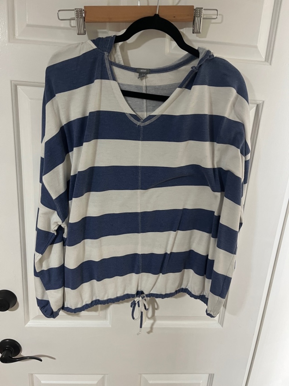 aerie Striped Hooded Shirt in Blue and White